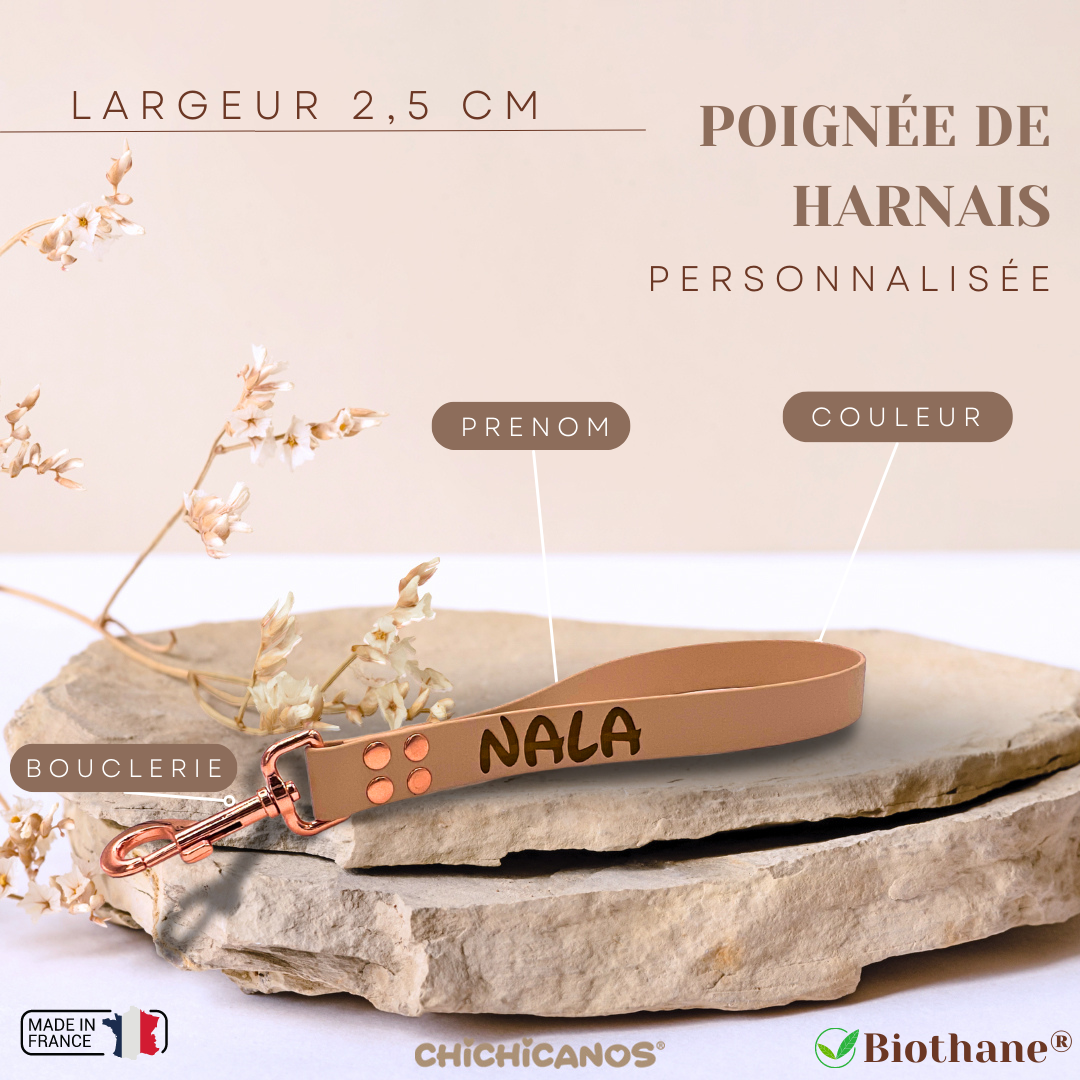 Poignée 2,5 cm personnalisée pour harnais en biothane